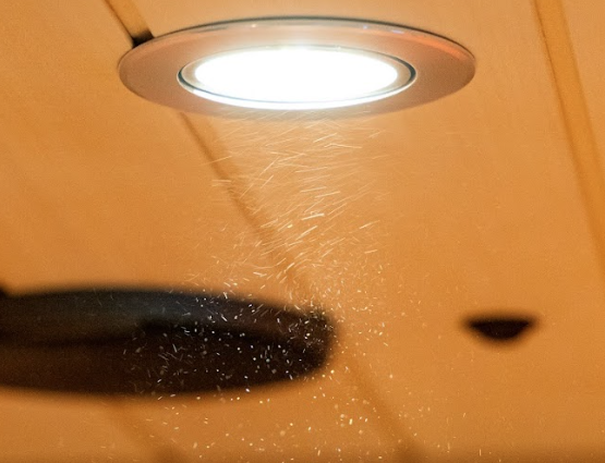 Salt visibly floating by light in salt therapy treatment room at Resilient Health Acupuncture and Wellness near White Marsh, MD
